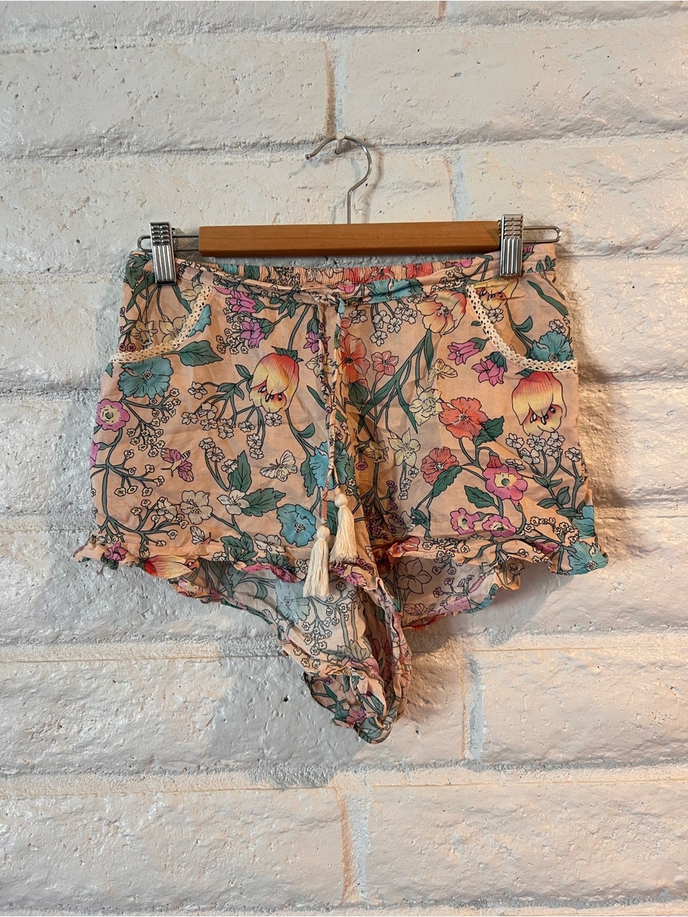 Spell Peach Floral High-Waist Drawstring Shorts